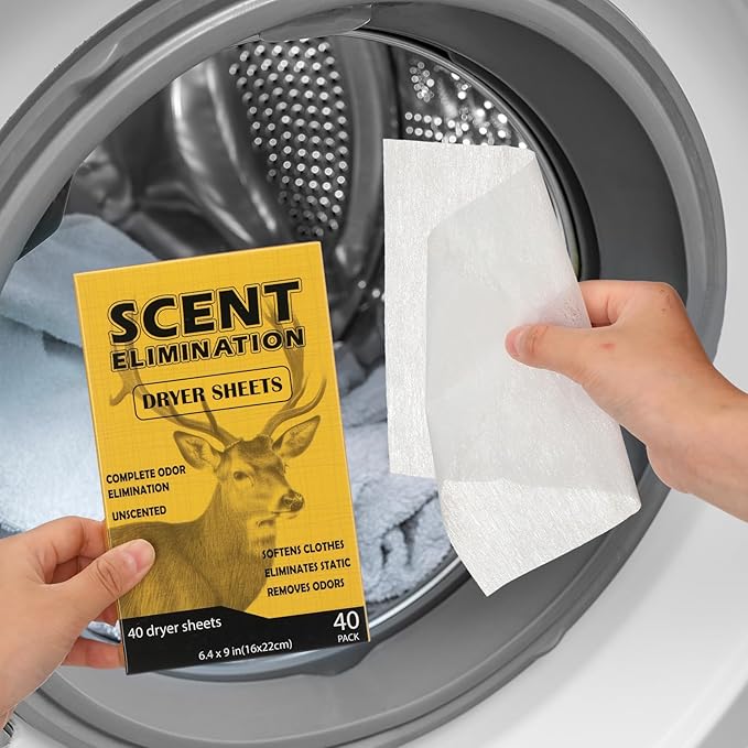 4 Packs 160 Sheet Scent Elimination Dryer Sheets for Hunting Scent Free Dryer Sheets Hunting Fabric Softener for All Fabrics Clothes