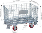 Collapsible Wire Storage Basket with Wheels, 32"x20"x24", Heavy-Duty Foldable Metal Bin for Home, Garage & Laundry Room, 1500 lbs Capacity