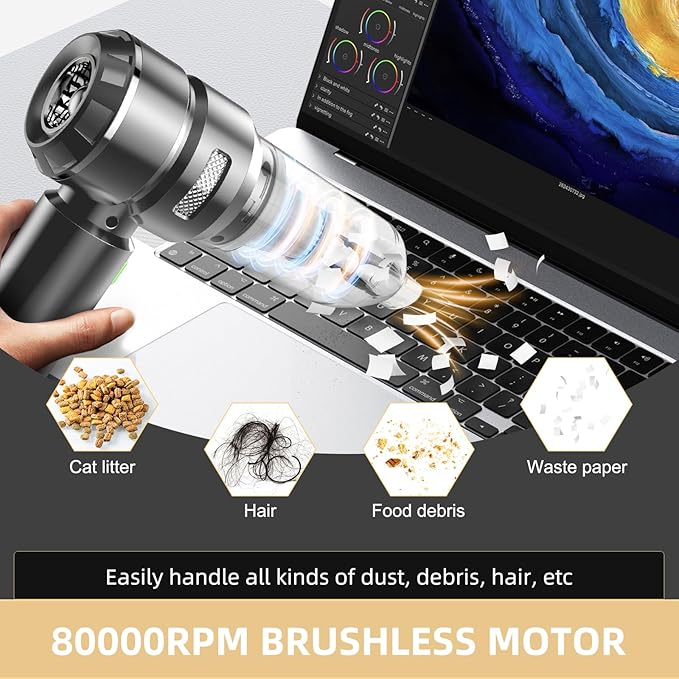 Handheld Vacuum Cleaner, 28000Pa Brushless Motor Cordless Car Vacuum Cleaner, 3-Speed Mini Hoovers with Multiple Brush Heads Hand Held Vacuum Cordless for Office, Home, Kitchen, Car, Pet Hair