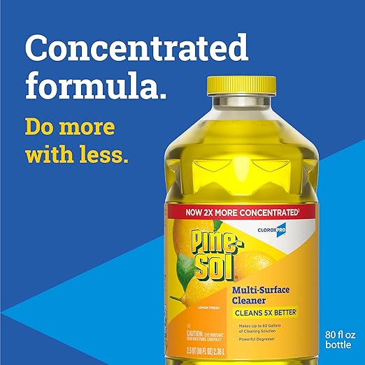 Pine-Sol Multi-Surface Cleaner, CloroxPro, 2x Concentrated Formula, All-Purpose Cleaner, Lemon Fresh, 80 Fl Oz, Pack of 3