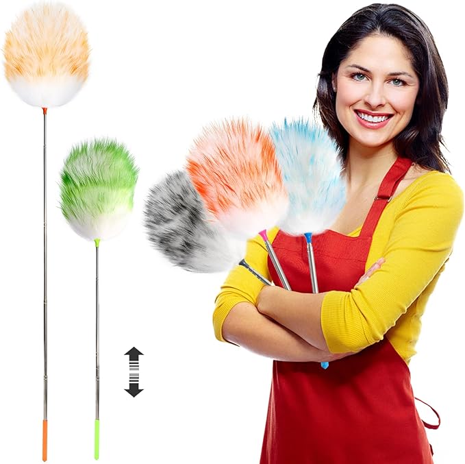 5PCS Extendable Lambswool Duster with 35-55 Inch Adjustable Aluminum Handle,Feather Duster Static Electricity Dust Adsorption, Reusable Cleaning Tool for Home, Car, Office, Ceiling, Furniture