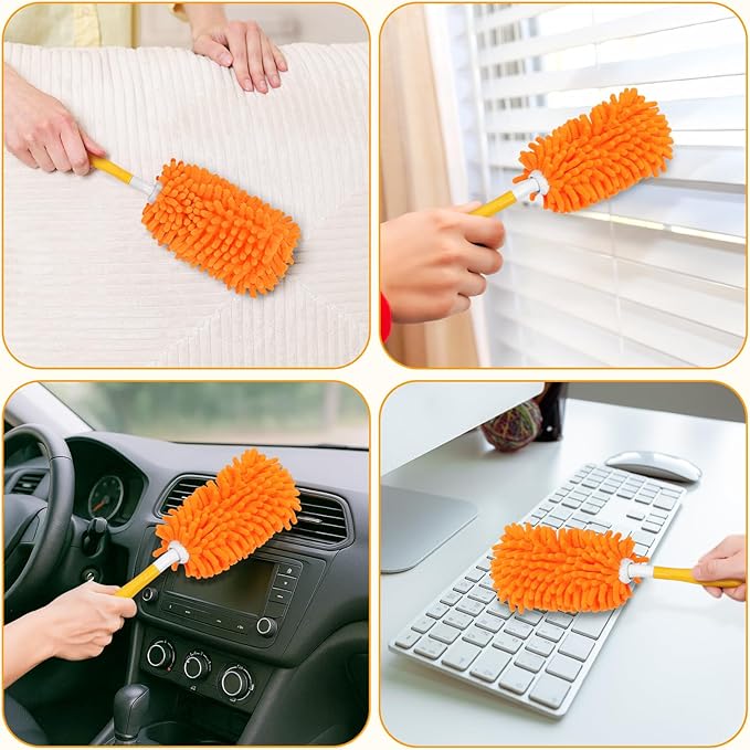 Microfiber Duster for Cleaning - 1 Handle & 8 Washable Refills, 360° Dust Cleaner for Home, Furniture, Ceiling Fans, Cobwebs – Dry & Wet Use, Eco-Friendly Alternative to Disposable Dusters