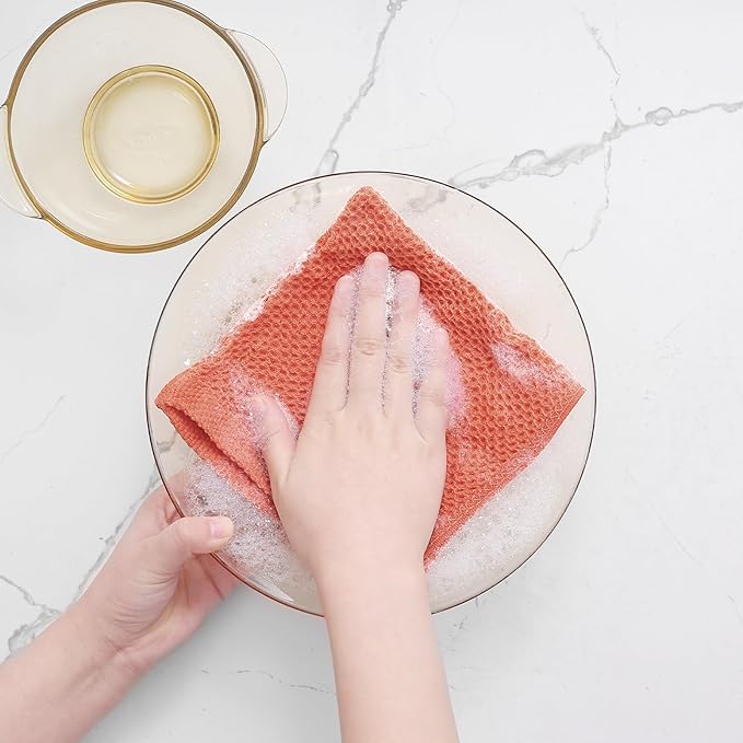 Homaxy 100% Cotton Waffle Weave Kitchen Dish Cloths, Ultra Soft Absorbent Quick Drying Dish Towels, 12 x 12 Inches, 8-Pack, Coral