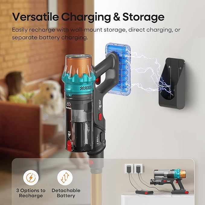 ElecKeys Cordless Vacuum Cleaner, Upgraded 580W 48KPA 65Mins Vacuum Cleaners for Home, Stick Vacuum with Self-Standing and Touch Screen, Anti-Tangled Handheld Vacuum for Pet Hair, Floors, Carpets, K10