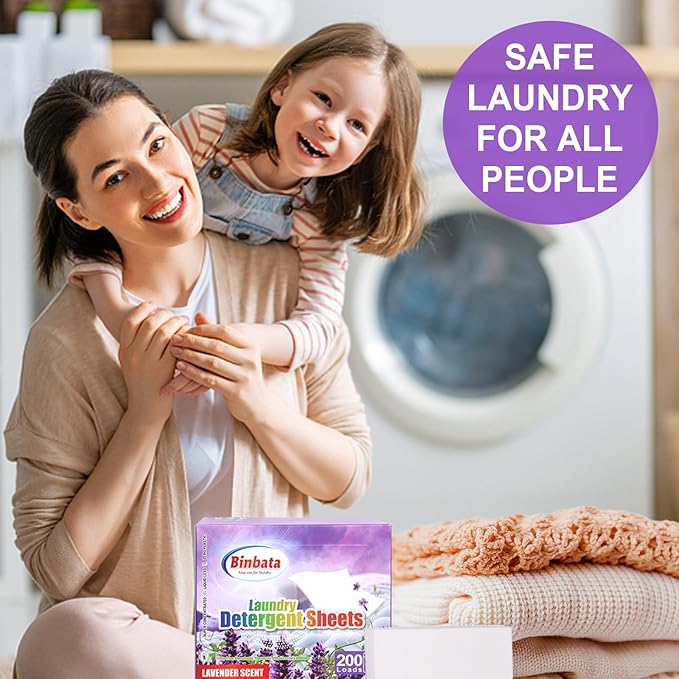 Laundry Detergent Sheets, 200 Loads Lavender Scent Hypoallergenic Eco-Friendly, Biodegradable Plastic Free Liquidless Laundry Sheets Suitable for Sensitive Skin