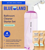 BLUELAND Bathroom Cleaner, Starter Set, Eucalyptus Mint Scent, Spray Bottle with 4 Refill Tablets, Eco-Friendly Cleaning Supplies, 4 x 24 Fl oz