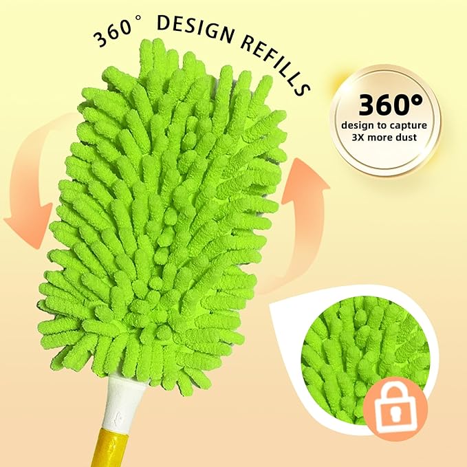 Reusable Duster Refill Compatible with Swiffer Hand Duster - Microfiber Ceiling Fan Duster for Swiffer Dusters Extended Handle - 360 Heavy Duty Dusters Refills, 4 Pack(Handle is Not Included)