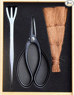 Tinyroots Bonsai Tool Kit - 3 Piece Set With Traditional Butterfly Shears, Japanese Hemp Broom, Three Pronged Rake & Bamboo Storage Case