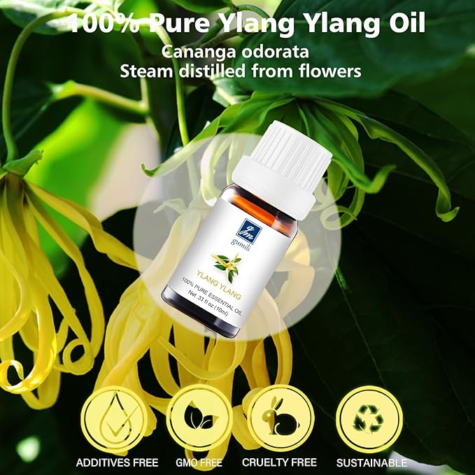 Ylang Ylang Essential Oil - Pure Organic Essential Oil for Skin & Hair Care, Massage, Diffuser, Spray, DIY Candles & Soap - 10mL