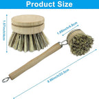 8Pcs Wooden Dish Brush Set, 8Pcs Bamboo Scrub Brush Replacement Heads and 1 Handle for Kitchen Pots and Pans Cleaning Supplies(Coconut Brown)