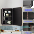 Bathroom Medicine Cabinet,16"x26" Mirror Door with Stainless Steel Brush Gold Frame,Recessed & Surface Wall Cabinet with Removable Glass Shelves,Rust-Resistant Bathroom Storage Cabinet