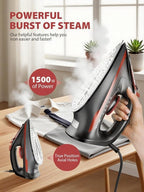 Irons Steamer for Clothes, Non-Stick Ceramic Soleplate, 500 Microsteam Holes, Powerful Steam Iron, Lightweight, Auto shutoff, Self-Cleaning, 12.31oz Water Tank Ironing Clothes for All Fabrics