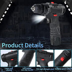 Jadeshay 12V Cordless Electric Drill, Rechargeable Lithium Drill with 3 Batteries, 25 Torque Settings, LED Light, 450W Power Tool Kit for Home & DIY, Includes 24-Piece Accessories