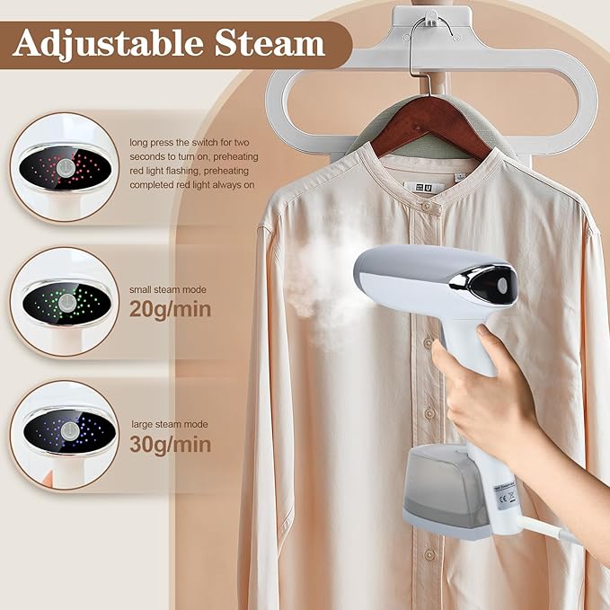 Steamer for Clothes Handheld Clothes Steamer 1300W Portable Garment Steamer Auto Shut-off 20-Second Fast Heat-up with Adjustable Steam 12.34oz Detachable Water Tank for Home Office Travel