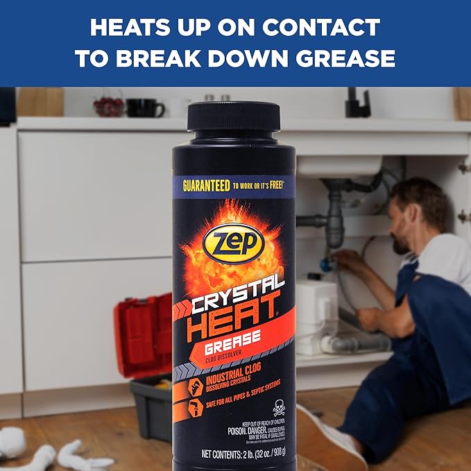 Zep Crystal Heat Drain Opener 32 Ounce - ZUCRY2 - Dissolves Drain Clogs Fast (32 Fl Oz, 12)
