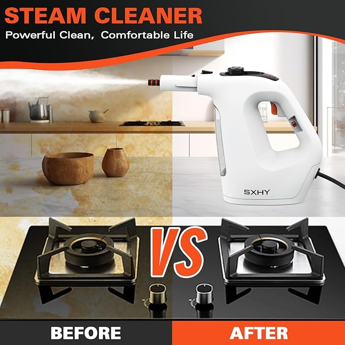 Steam Cleaner, Handheld Steamer for Cleaning, Multipurpose Pressurized Steam Cleaners for Home Use with Continuous Steam Lock, Unlimited Use Time and 11 Accessory Kit to Remove Grime, Grease