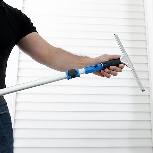 Unger Professional Connect and Clean Total Pro Cleaning Kit, All-in-One Household Window Washing with Streak-Free Results, Includes 12” Squeegee, 14” Scrubber Washer, Telescopic Pole Extends Up to 6’