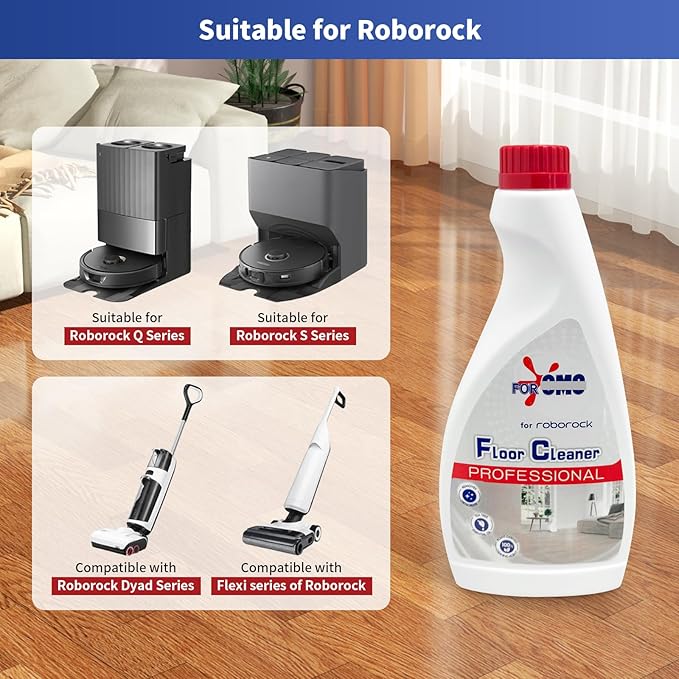 4 Bottle Original Scent Floor Cleaning Solution - For Roborock Robot Vacuum & Mop, Deep Cleans Hard Floors, Works With All Mopping Robot Vacuums