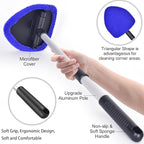 desin Windshield Cleaning Tool, Car Window Cleaner Windshield Cleaner with 4 Reusable and Washable Microfiber Pads and Extendable Handle Auto Inside Glass Wiper Kit (Dark Blue)