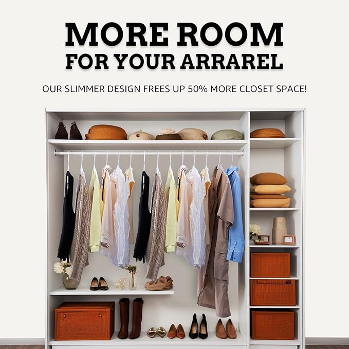 Our Modern Space 50 Pack Adult Plastic Hanger for Shirt Pants Coats Dresses Skirts Suits Jackets - Standard Thick Coat Hanger - Sturdy & Durable Design with Shoulder Grooves Hook - White