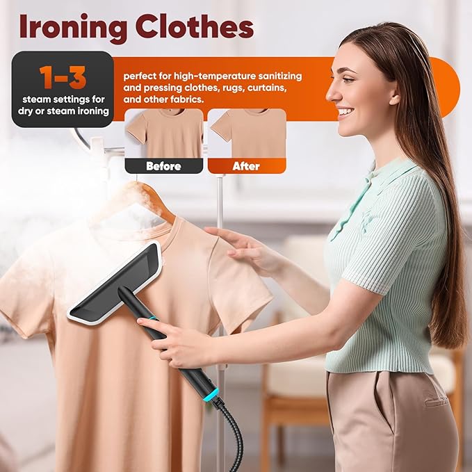 Steam Cleaner, 2500W Heavy Duty Pressurized Handheld Steamer with Built-in 1.32 qt Water Tank & 10 Accessories – for Kitchen, Bathroom, Car, Floors, Furniture, Tile & Windows (Black/White)