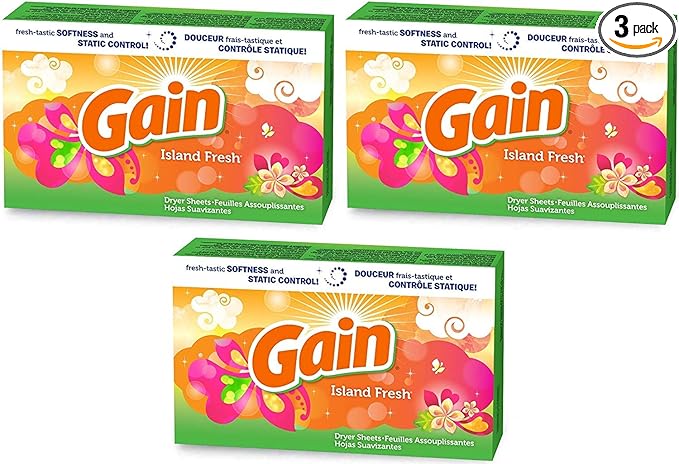 Gain Dryer Sheets - Island Fresh Scent - 34 Count Dryer Sheets Per Box - Pack of 3