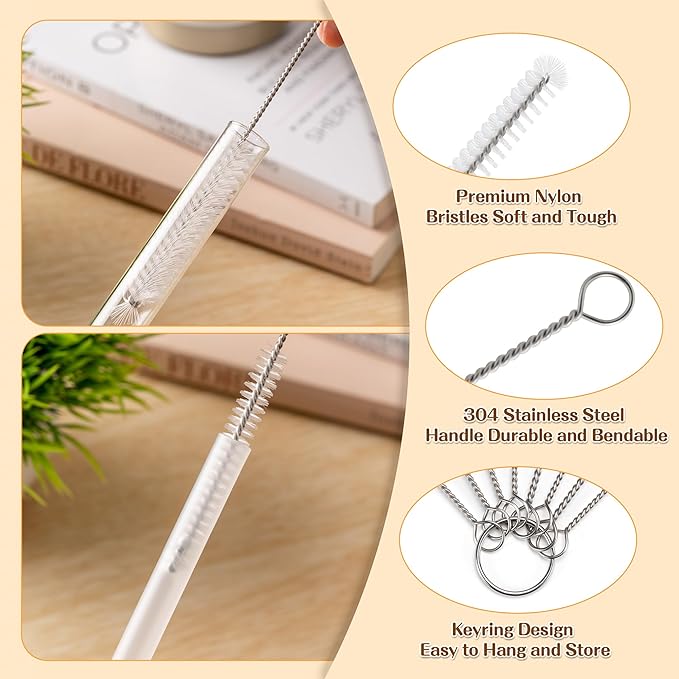 Bottle Brush Cleaning Set 4-Piece Set: 2X Straw Cleaning Brushes 1x 3-in-1 Portable Travel Brush 1x Detachable Handle Brush Ideal for Cleaning lids, Straws, Water Bottles, and More.