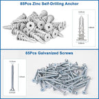 Self Drilling Drywall Anchors, 170PCS Heavy Duty Dry Wall Anchors and Screws Kit for Hanging Sheetrock, 85 Self-Tapping Plastic Drywall Hangers 85 Sheet Rock Screws-95 Lbs