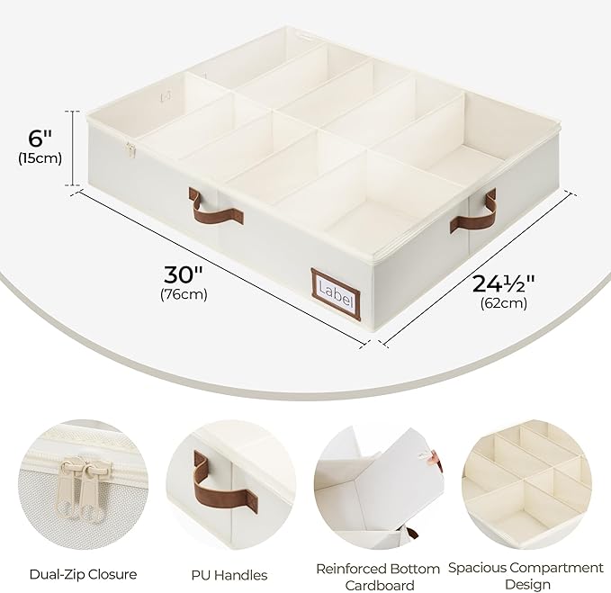 StorageWorks Under Bed Shoe Storage for Closet, 2-Pack Ultra-thick Fabric Shoe Organizer, Collapsible Shoes Containers with Bottom Support, Fits up to 24 Pairs, Beige