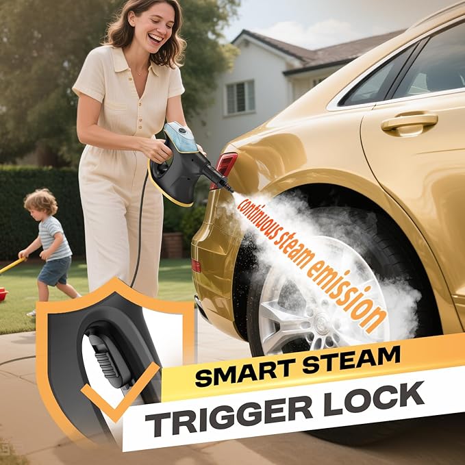 Heavy Duty Steam Cleaner with Continuous Spray & Safety Lock, Multipurpose Handheld Steamer for Home Use, 10S Fast Heating Steamer with 9PC Accessories for Car Furniture Kitchen Grout and Upholstery