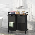 Huhote Laundry Hamper, double Laundry Basket, Laundry Sorter with Top Shelf & 2 Removable Washable Bags & Side Pockets for Laundry Room organization, Bathroom and Dorm, Rustic Brown and Black