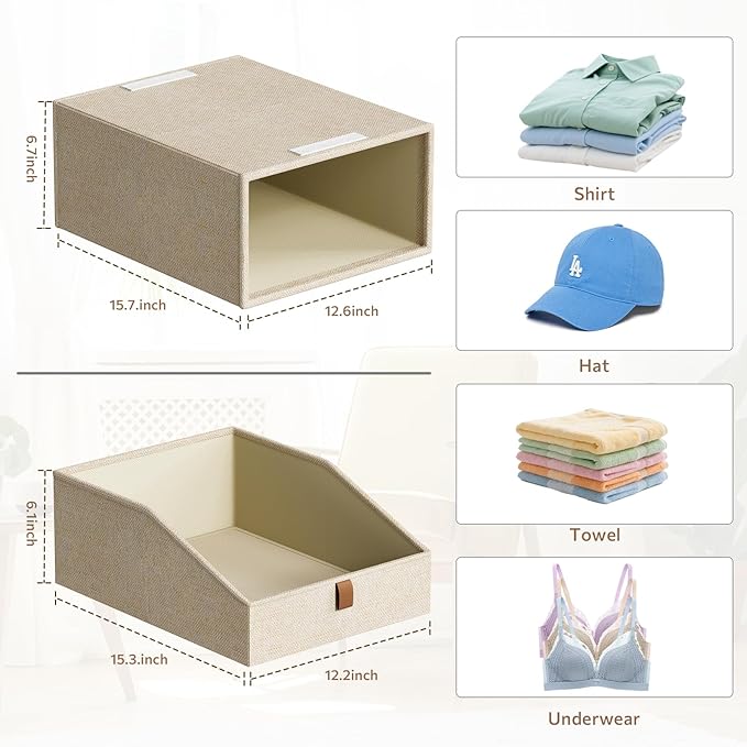 Closet Organizers and Storage 4-Pack Large Storage Bins with Drawers Stackable Fabric Clothes Organizers Storage Box Collapsible Closet Drawers Organizer (Beige, 21L*2)