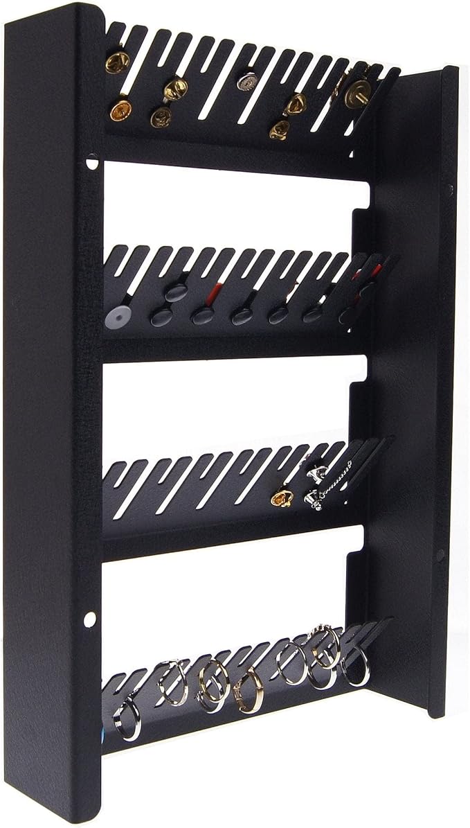 Angelynn's Wall Mounted Large Statement Finger Ring Holder Display, Cufflink/Cuff Link Storage, Hanging Closet Body Jewelry Organizer Men and Women, Jaymes Black 9" x13 1/4"