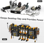 CCCEI Black Large Tools Organizer Wall Mount Charging Station, 39 Inch Long Power Tool Battery Storage Rack with 6FT Power Strip. 8 Drill Holder, Garage Utility Shelves. Pegboard Hanging Extension.