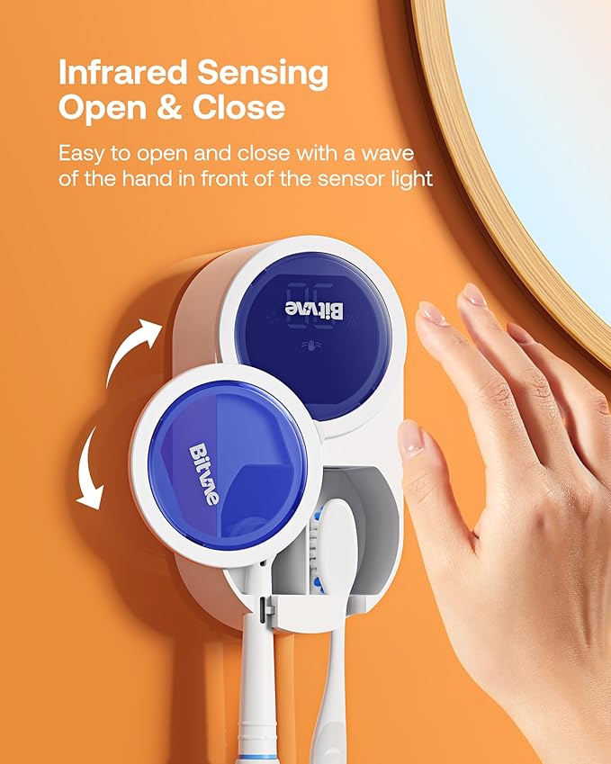 Bitvae Toothbrush Cleaner & Toothbrush Holder, Cleaning and Air Drying, LED Smart Screen, Rechargeable Wall Mount Toothbrush Holder for Bathrooms