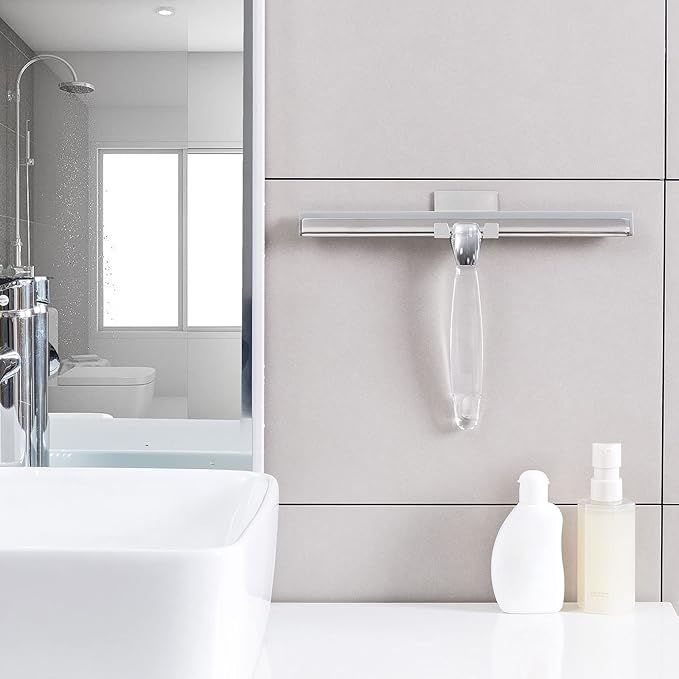 Ettori Shower Squeegee for Glass Door, Squeegee for Shower Glass Door, Bathroom, Window and Car Glass, 12 Inches with Clear Acrylic Handle