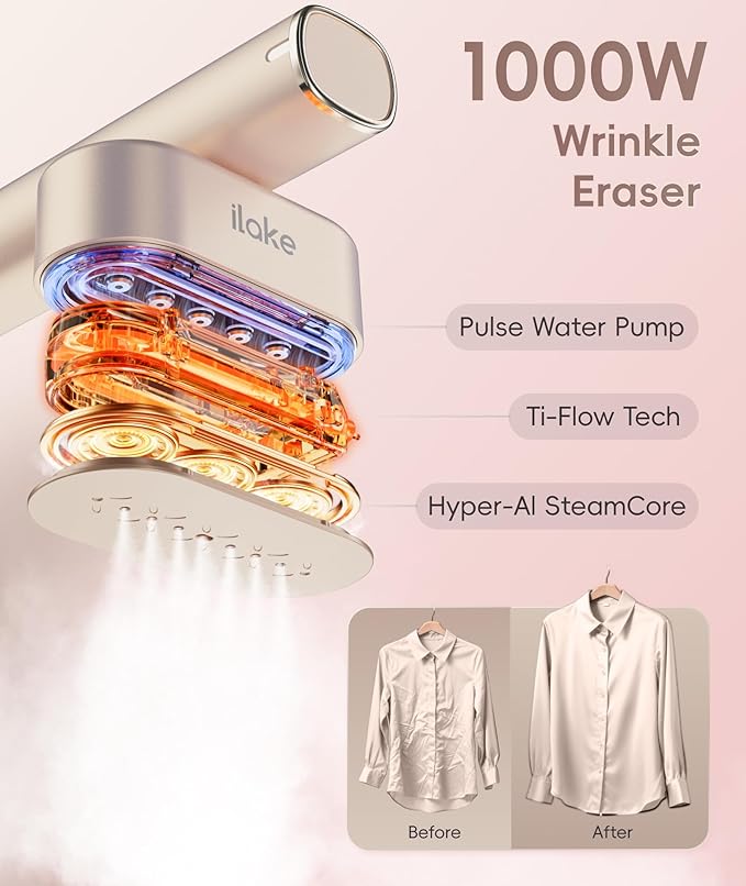 Travel Steamer for Clothes, 100-240V Dual Voltage Portable Garment Steamer, 1000W Travel Size Handheld Steamer & Iron 2 in 1 for Global & Europe Travel, Business, Home, Rose Gold