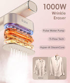 Travel Steamer for Clothes, 100-240V Dual Voltage Portable Garment Steamer, 1000W Travel Size Handheld Steamer & Iron 2 in 1 for Global & Europe Travel, Business, Home, Rose Gold