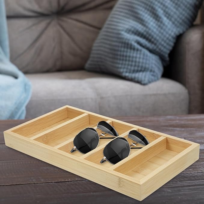 Eyewear Organizer Tray with 5 Compartments, Wear-Resistant Sunglasses Storage Display Case for Glasses and Eyeglasses, Multipurpose Glasses Holder for Home and Office