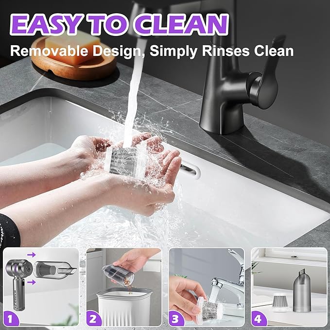 WADEO Handheld Vacuum Cordless, 4-in-1 21000PA Brushless Car Vacuum & 210000RPM Air Duster 7500mAh Battery Air Blower Wireless Handheld Vacuum for Car, Office and Home Cleaning