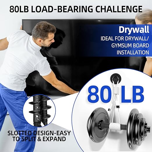 80PCS Self-Drilling #8 Drywall Anchors & Screws Set - Heavy-Duty Nylon+Glass Fiber, 80 LBS Load Capacity, Pre-Drill-Free, for Hanging Shelves/TV/Pictures - 40 Anchors + 40 Screws with Storage Case