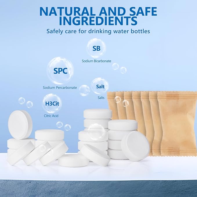 96Pack Water Bottle Cleaning Tablets, Bottle Bright Clean Stainless Steel, Thermos, Tumbler, Insulated and Reusable Water Bottles,Removes Stubborn Stains and Odors