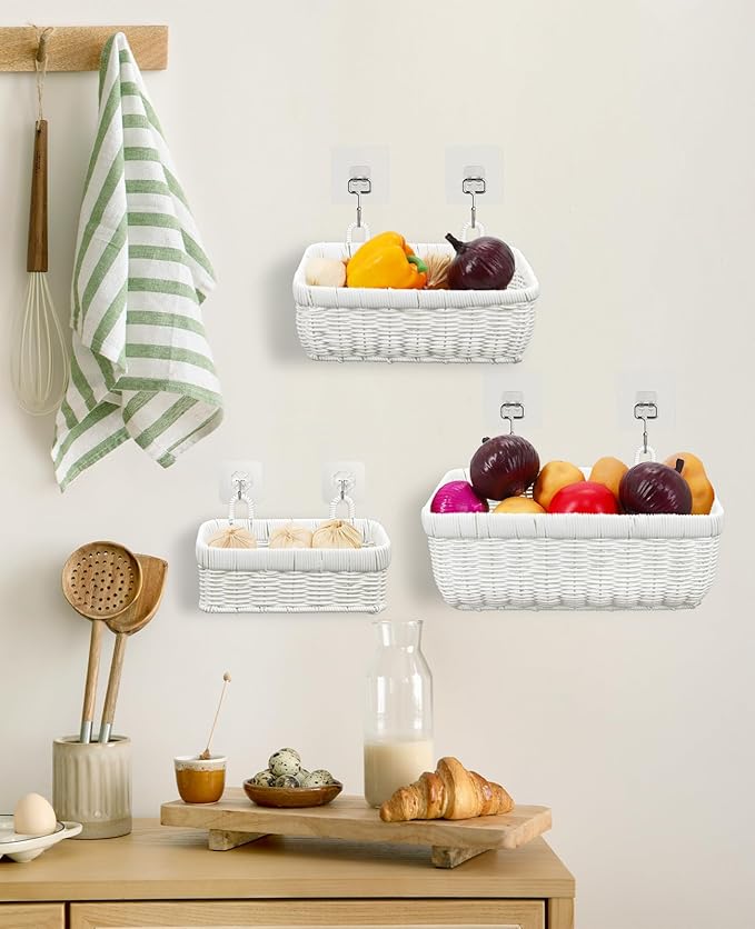 AceList Wall Hanging Basket, Boho Style Hand-Woven Hanging Storage Baskets - Set of 2, Ideal for Boho Room Decor, Kitchen, Garden, and Living Room