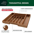 ROYAL CRAFT WOOD Luxury Bamboo Kitchen Drawer Organizer - Silverware Organizer - Utensil Holder and Cutlery Tray with Grooved Drawer Dividers for Flatware and Kitchen Utensils (9 Slot, Brown Bamboo)