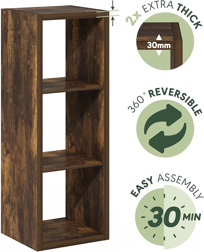 Furinno Cubicle Open Back Decorative Cube Storage Organizer, 3-Cube, Amber Pine