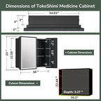 TokeShimi 36x24 Bathroom Mirror with Storage Beveled, Gold Recessed Medicine Cabinet with Mirror Aluminum, Surface Mounted Metal Medicine Cabinets for Bathroom Vanity Wall