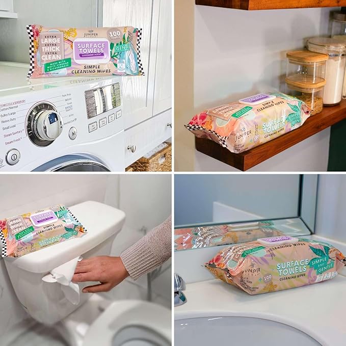 3 Packs Surface Cleaning Wipes Bleach Free, Thick & Large Dispose, All-Purpose Cleaner for Bathroom, Kitchen, Office, 300 Count Soft Flow, Biodegradable, Lavender Scent