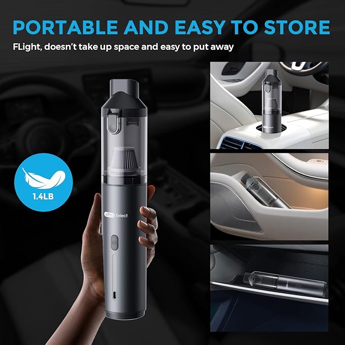 Cordless Car Vacuum, 4-in-1 Portable Mini Handheld Vacuum, 20000pa Suction Power, Upgraded Smart Display, 2 Suction Modes for Lightweight Air Dust Buster for Travel, Office, Home & Pet Hair