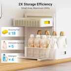 Pull-out Under Kitchen Sink Organizer, Metal Functional Under Sink Organizer, Height Adjustable Under Bathroom Sink Organizer, Under Sink Storage for Kitchen Bathroom Cabinet (White)