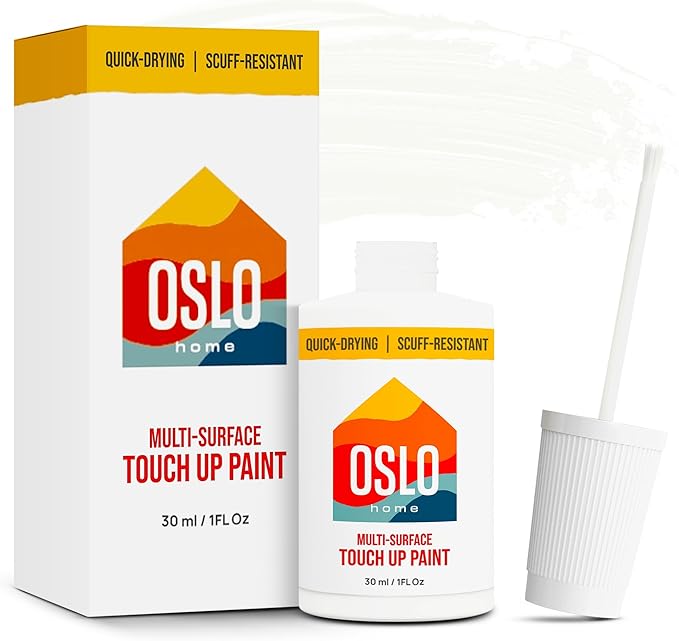 Touch Up Paint, Bright White, 1oz, Satin, w/brush in bottle, Quick drying, for Home repairs, Kitchen Cabinets, Furniture